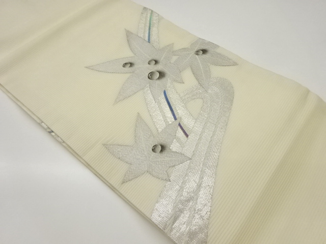 絽曲線に紅葉・露模様織出し名古屋帯